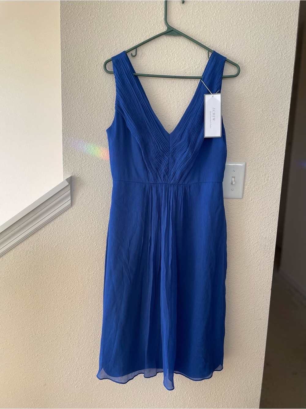 J. Crew Royal Blue V-Neck Pleated Midi Dress